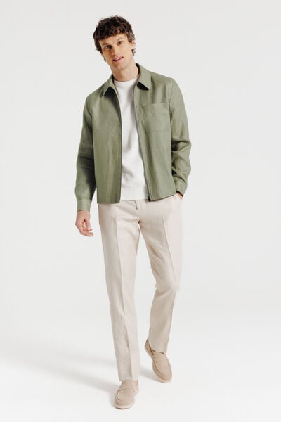 Vest visgraat met hemdskraag en rits, 100% linnen