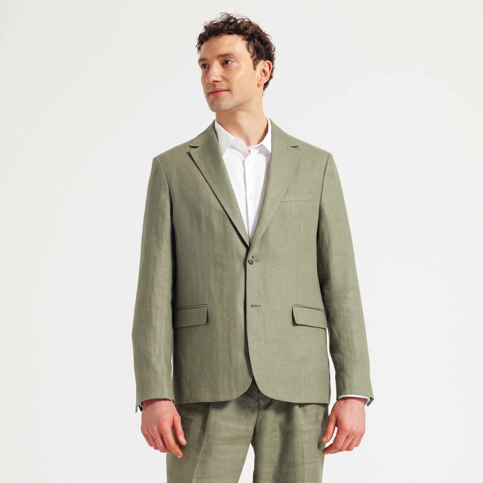 Costume 2 pi&egrave;ces confort motif chevron confort 100% lin - Kaki