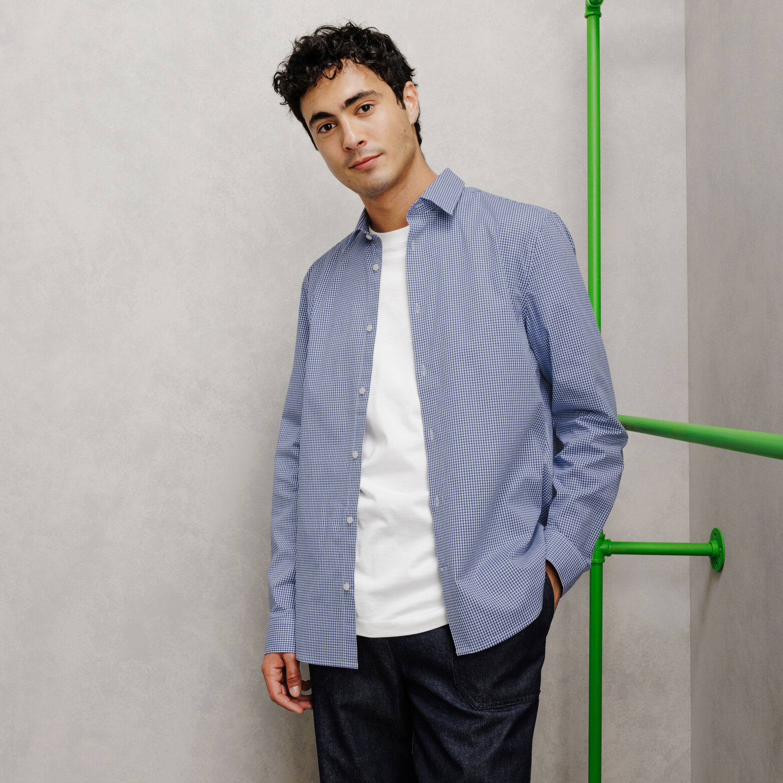 Chemise 100% coton slim &agrave; carreaux