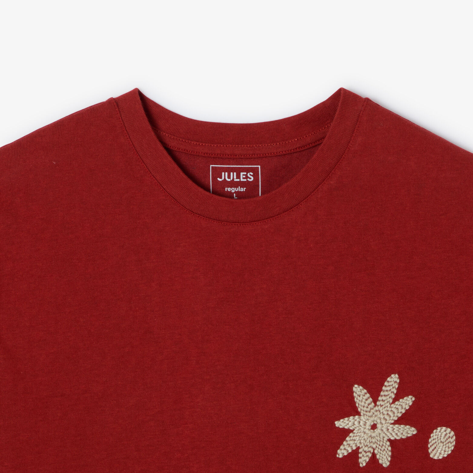 Tee shirt col rond brod&eacute; fleur poitrine