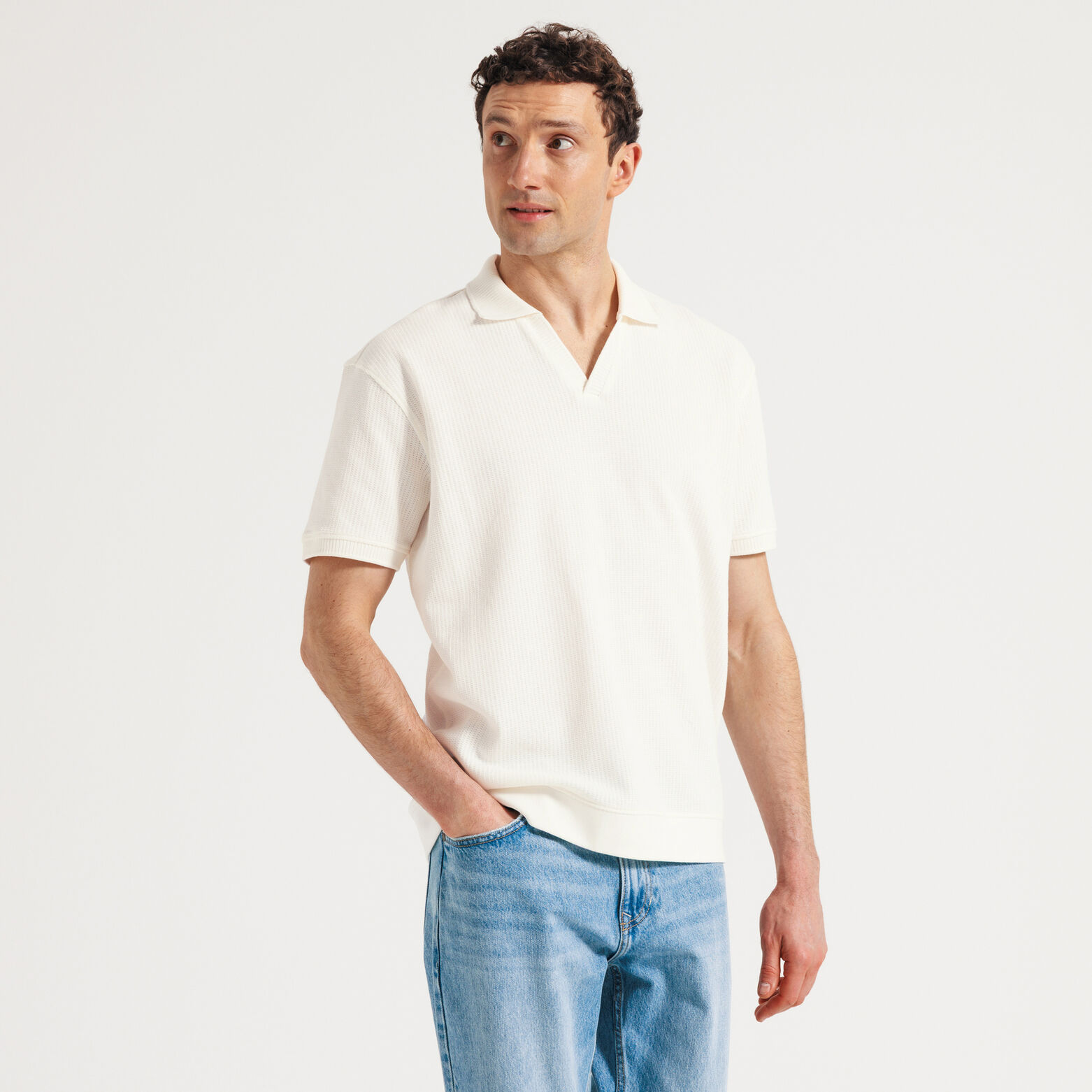 Polo manches courtes col resort en c&ocirc;te