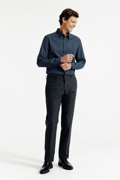 Makkelijk te strijken effen slim fit hemd in katoe