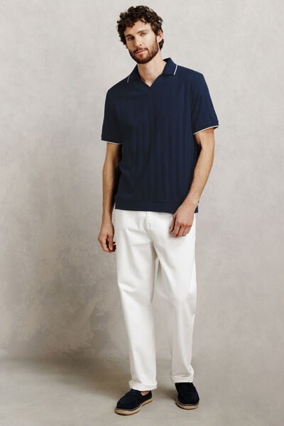 Polo manches courtes col resort textur&eacute;