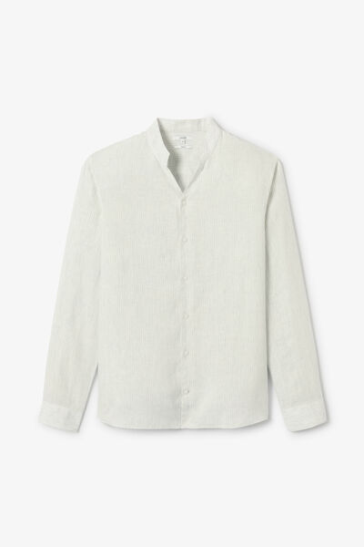 Chemise regular en lin ray&eacute;e col mao