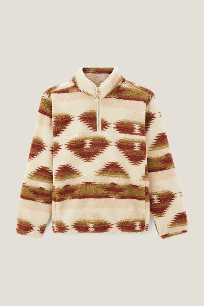 Sweat col zipp&eacute; en sherpa imprim&eacute;