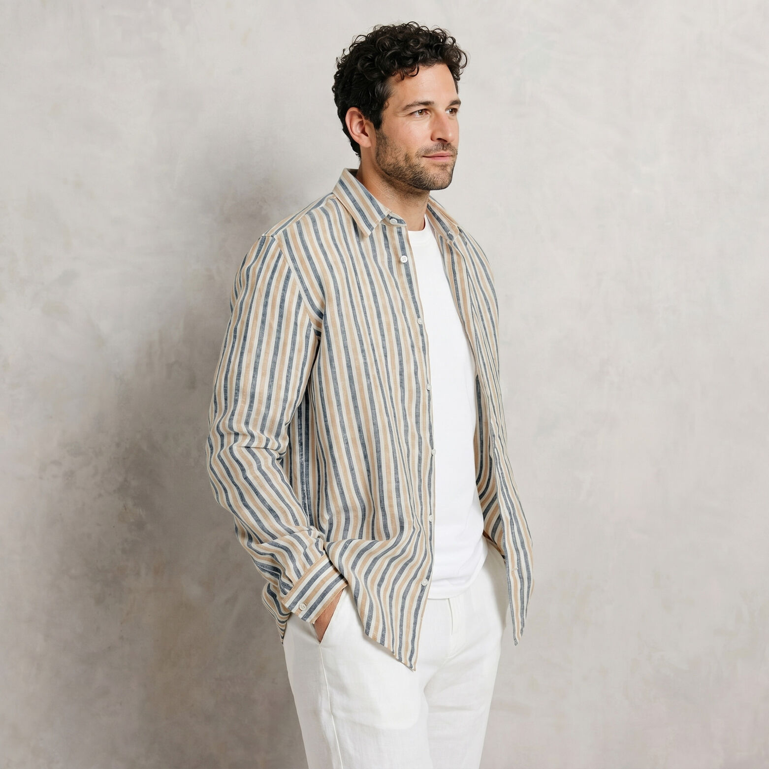 Chemise 100% lin ray&eacute;e