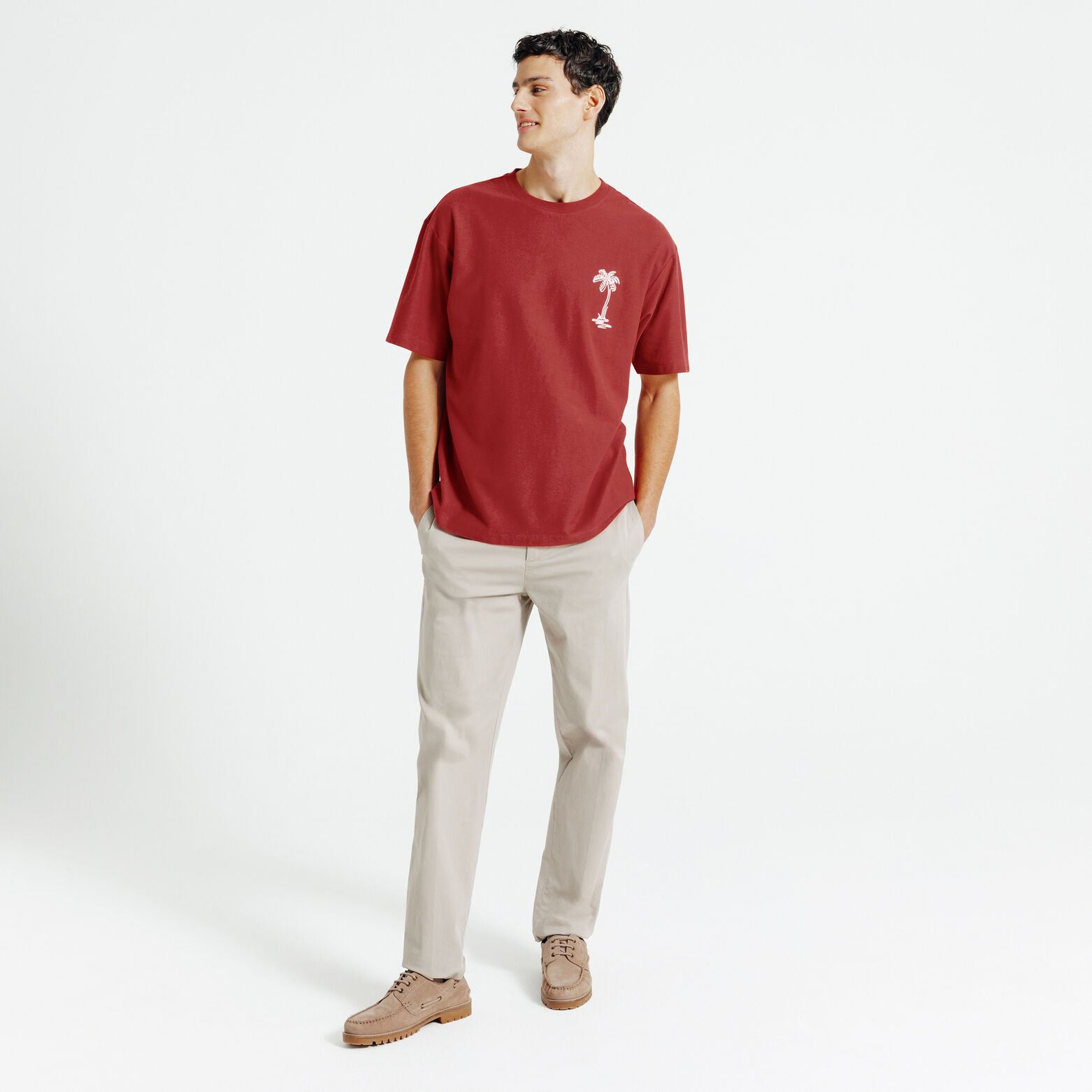 T-shirt in fantasiestof, borduursel voor- en achte