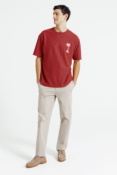 T-shirt in fantasiestof, borduursel voor- en achte