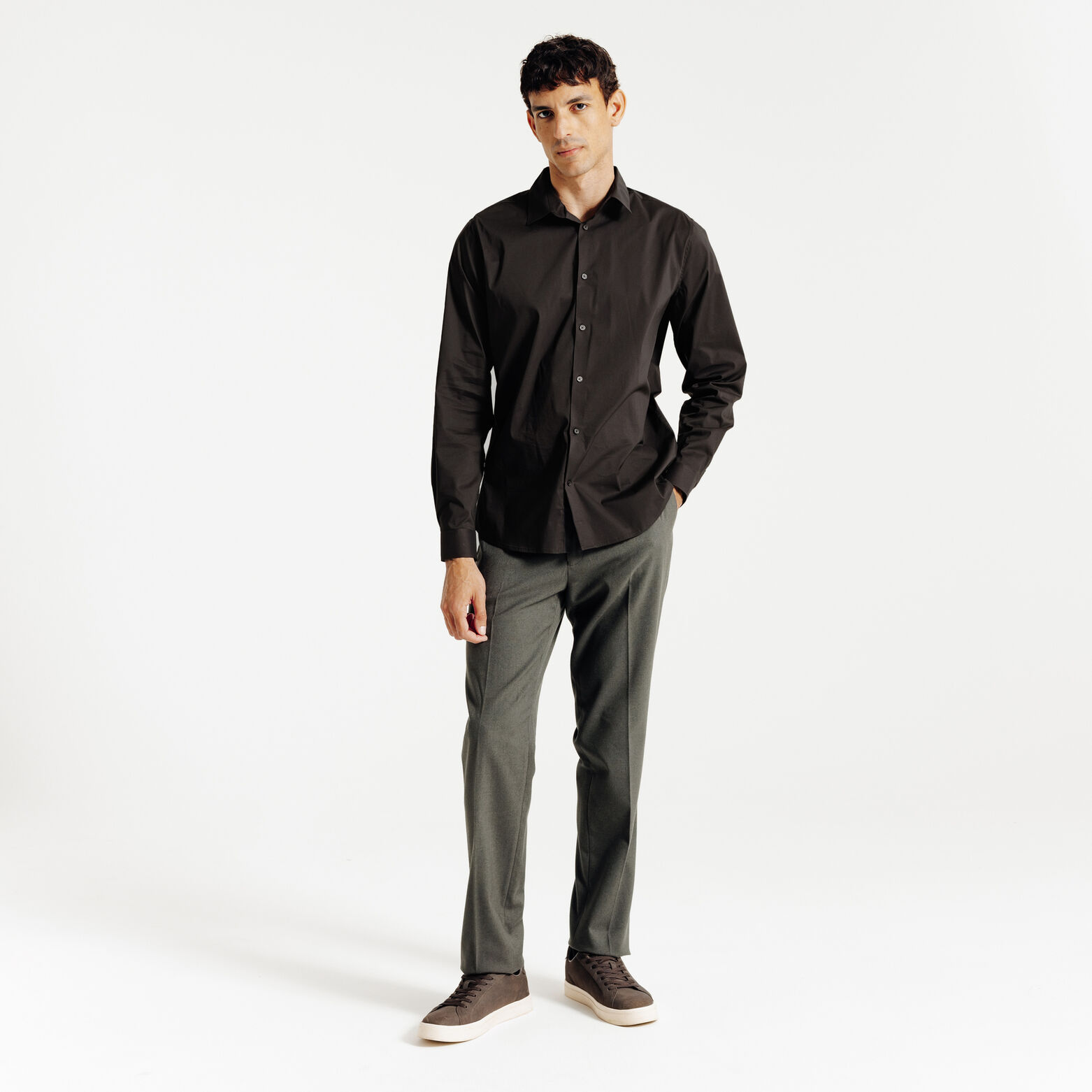 Slim effen hemd in gerecyclede polyamide