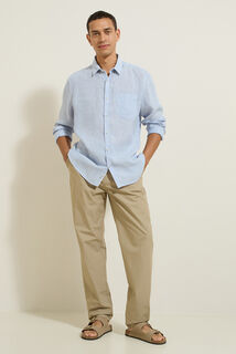 Chemise en lin regular col boutonn&eacute;