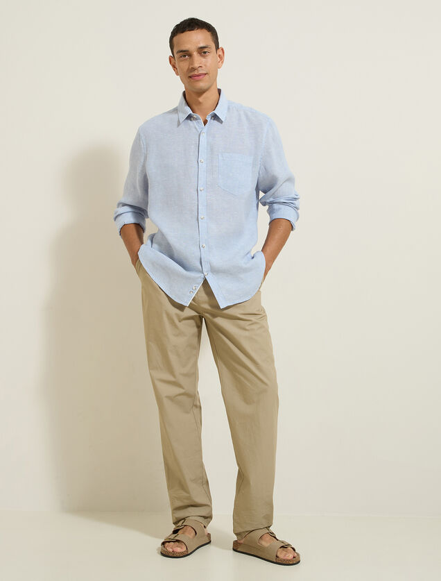 Chemise en lin regular col boutonn&eacute;