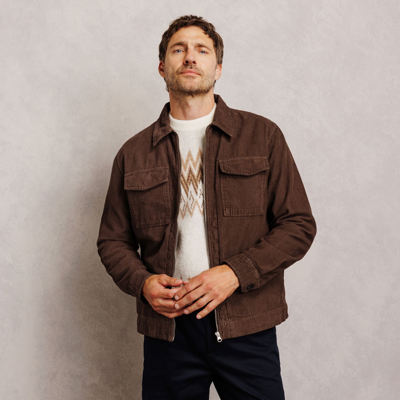 Veste zipp&eacute;e en velours col chemise 100% coton