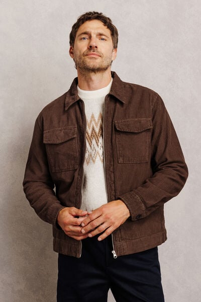 Veste zipp&eacute;e en velours col chemise 100% coton