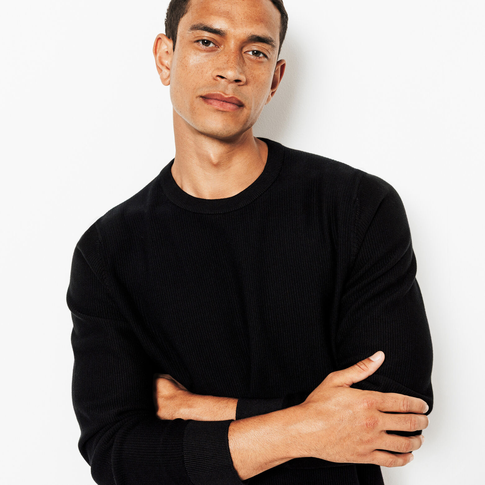 Pull col rond jeux de points fantaisie