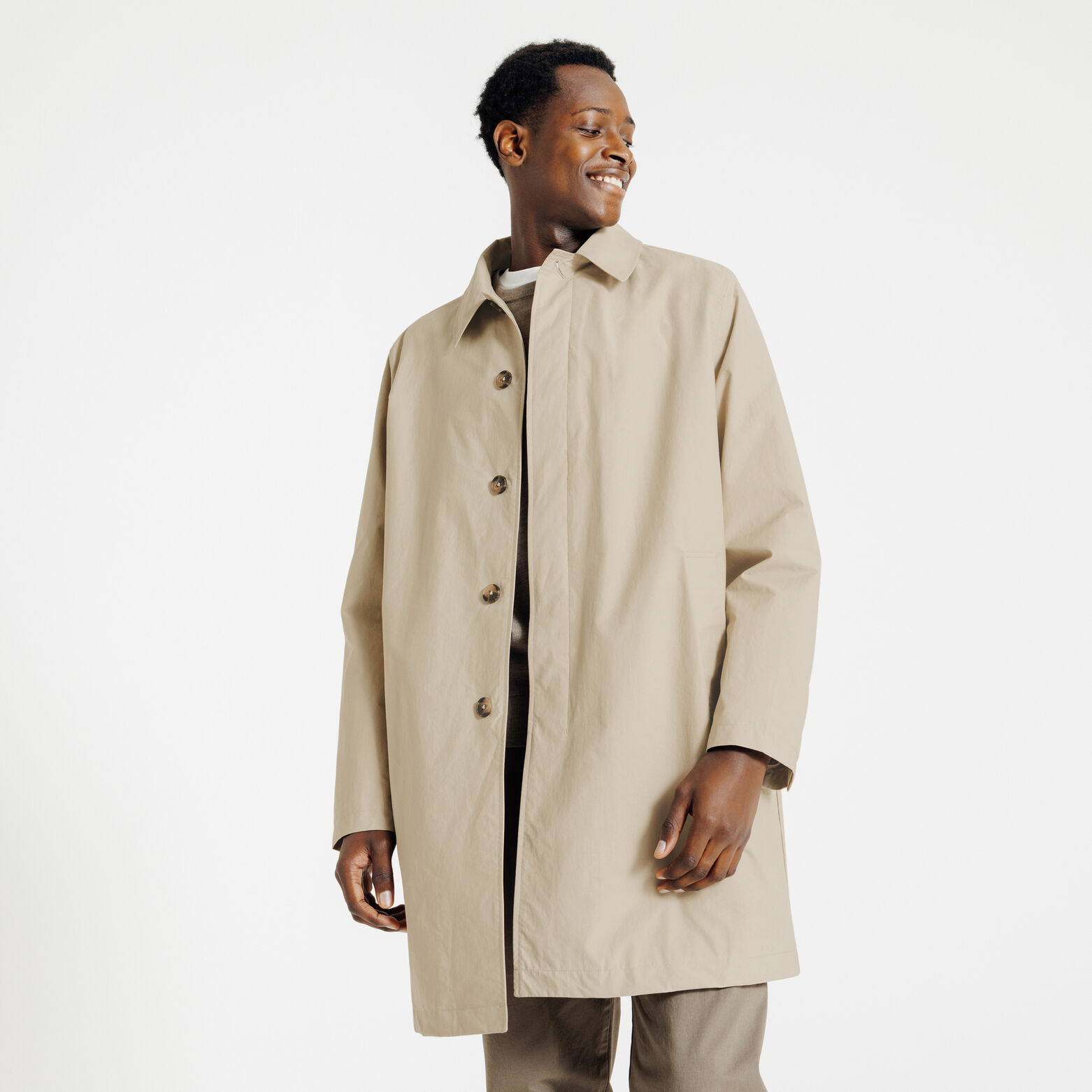 Trench long col chemise doubl&eacute;