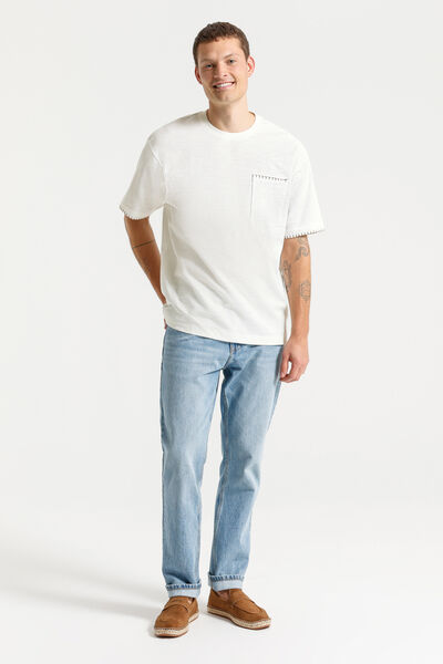 T-shirt in fantasiestof, borduursels mouweinden en