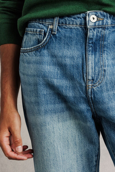 Jean loose avec abrasion d&eacute;lav&eacute; 100% coton