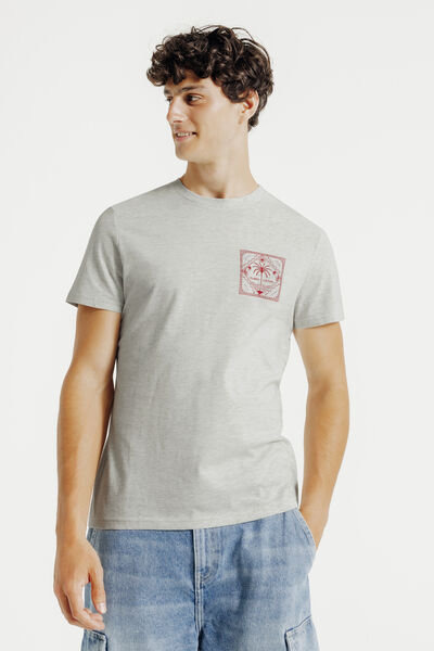 Tee shirt imprim&eacute; palmier col rond