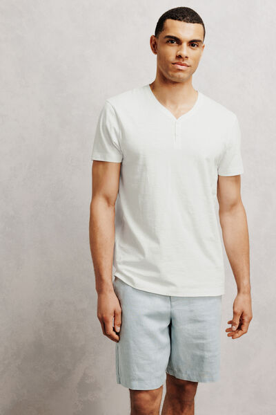 Tee shirt col tunisien mati&egrave;re flamm&eacute;e