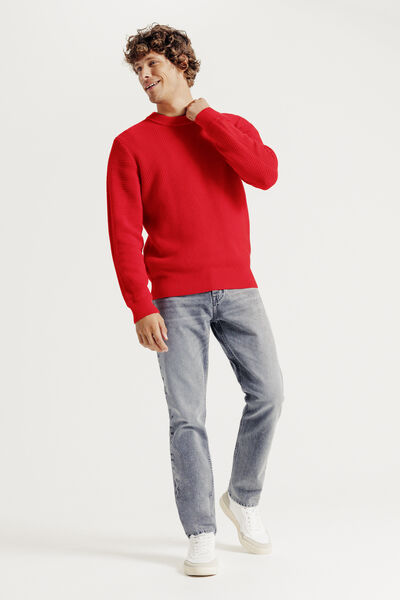 Pull col rond jeux de points fantaisie