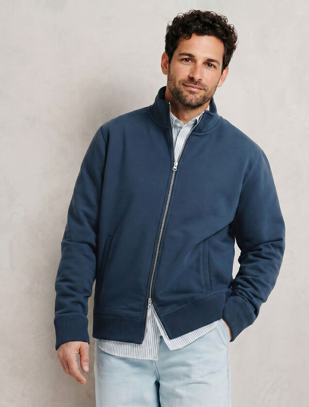 Effen heavy weight sweater opstaande kraag met rit