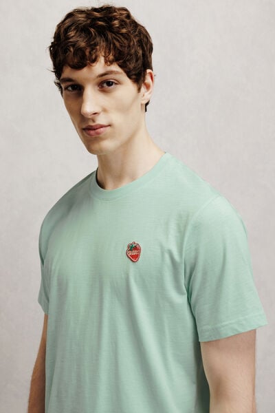 T-shirt in gevlamde stof met borduursel op de bors