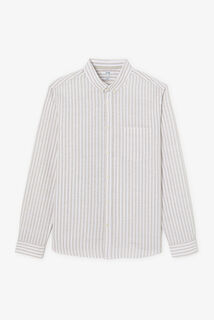 Chemise en coton lin rayée col boutonné
