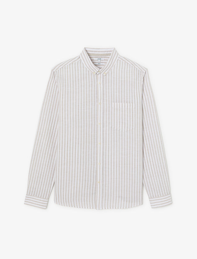 Chemise en coton lin rayée col boutonné