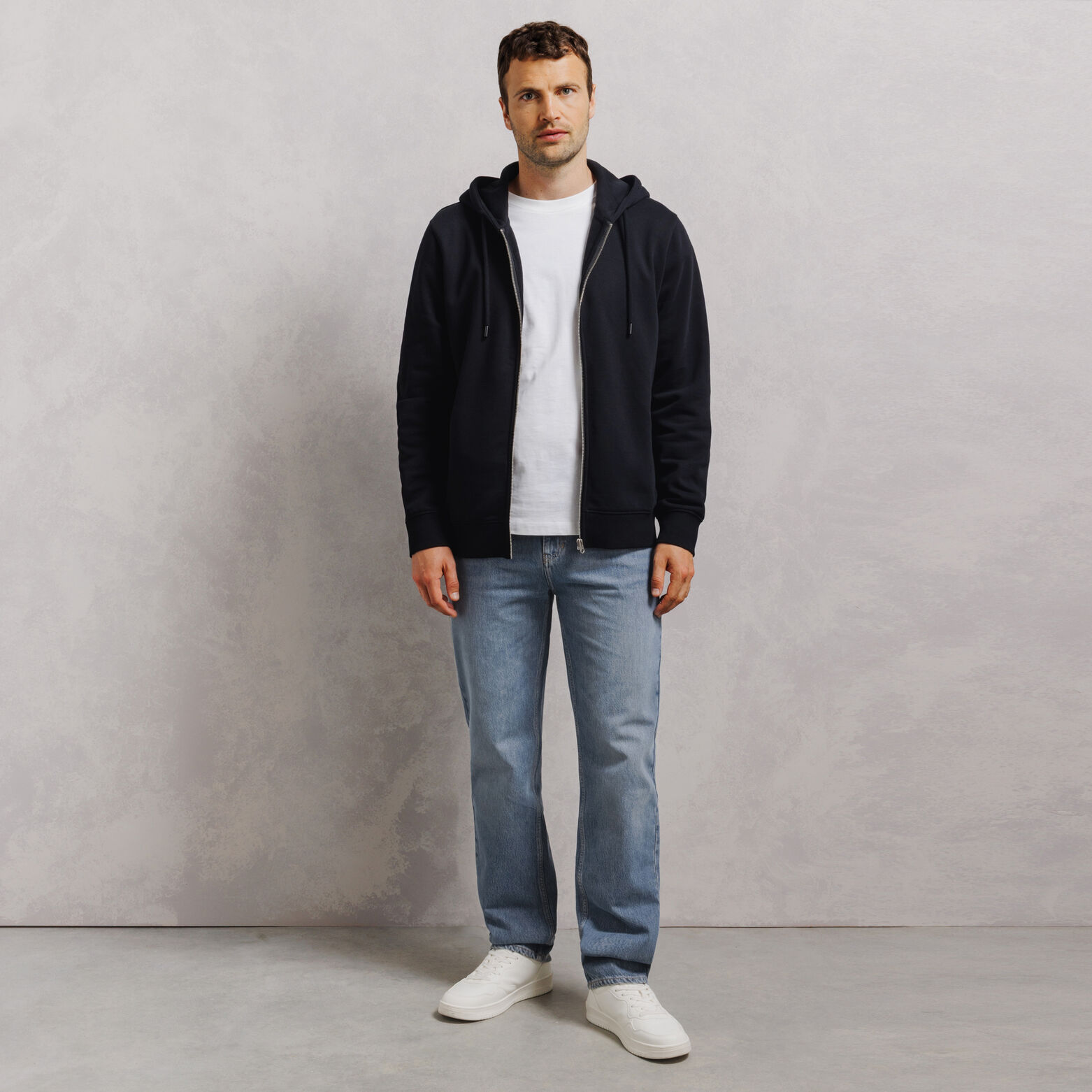 Effen molton hoodie met rits