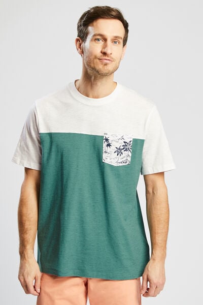 Tee shirt colorblock poche imprimée Vert