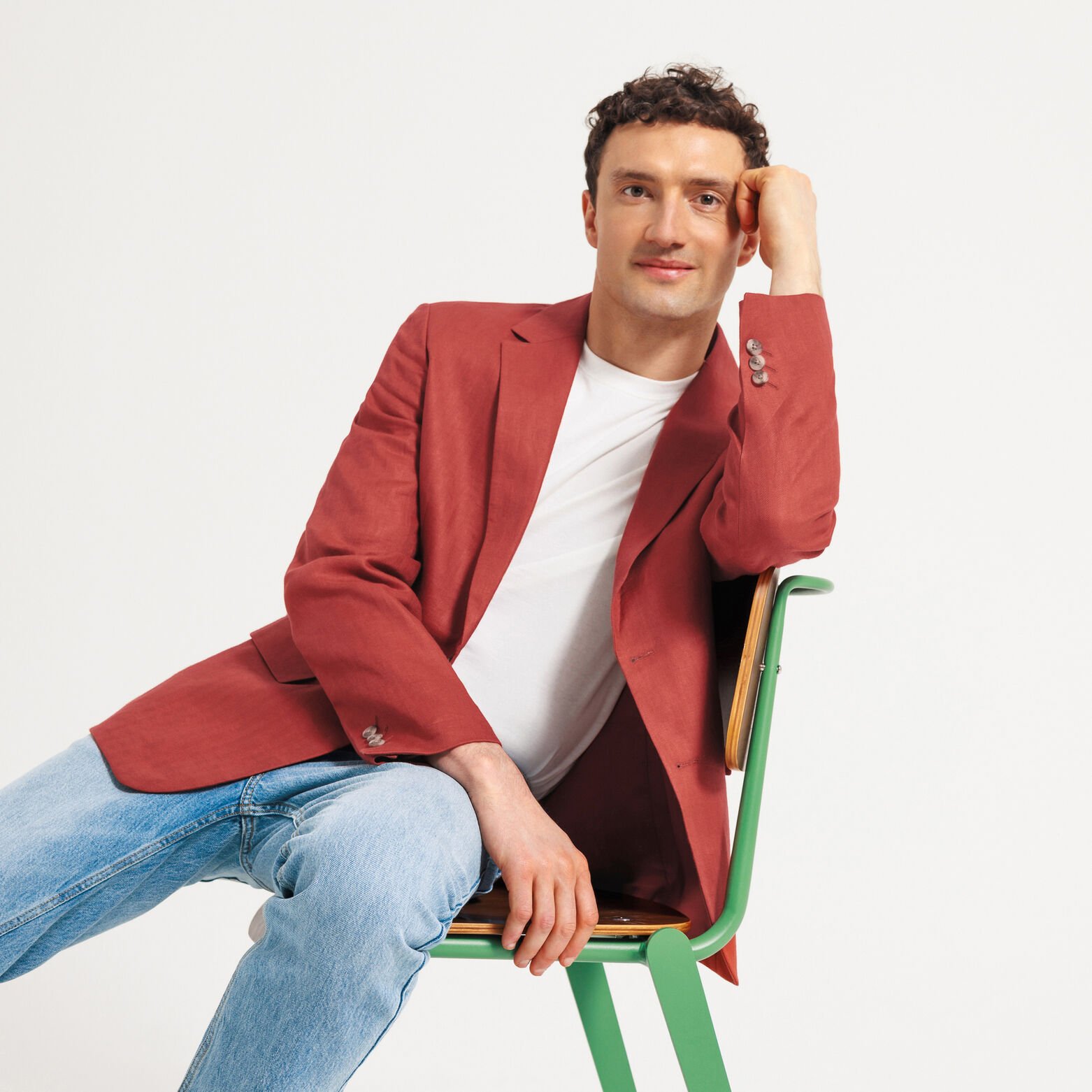 Veste de costume confort motif chevron 100% lin