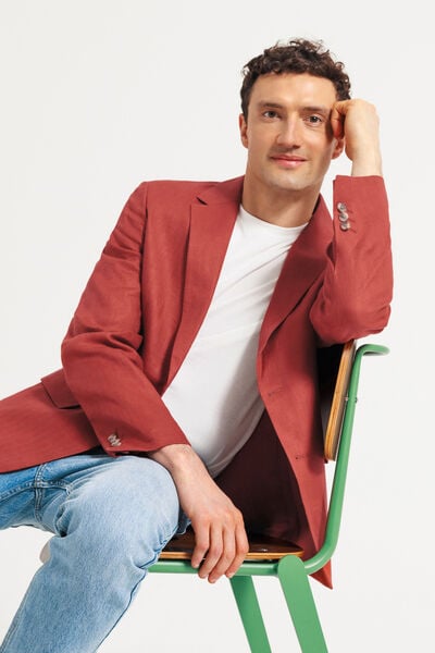 Veste de costume confort motif chevron 100% lin