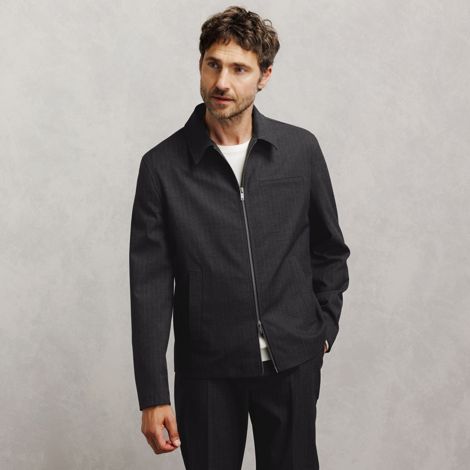 Veste zipp&eacute;e col chemise ray&eacute;e