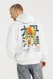 Sweater met kap en Japanse print voor-en achteraan