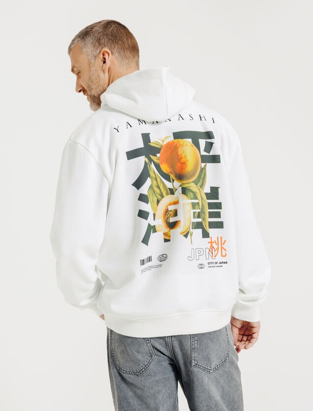 Sweater met kap en Japanse print voor-en achteraan