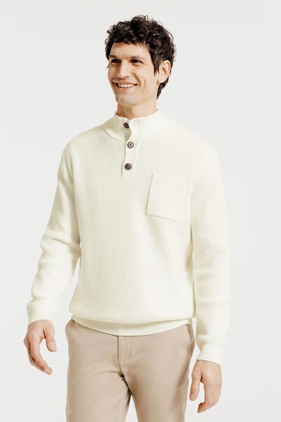 Pull col montant boutonn&eacute; poche poitrine