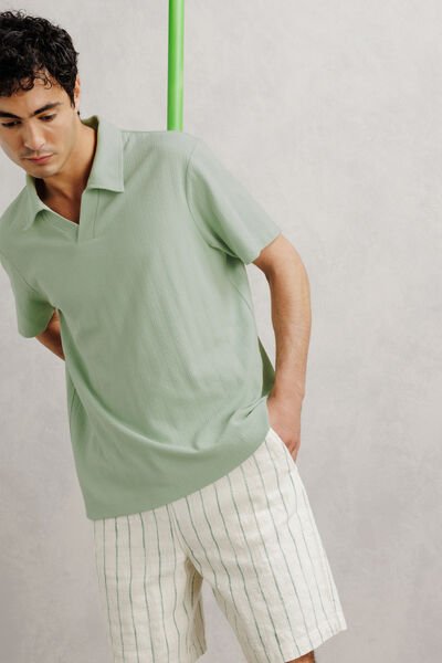 Polo manches courtes ray&eacute; textur&eacute;