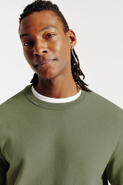 Pull col rond jeux de points fantaisie