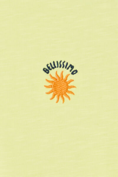 T-shirt in gevlamde stof met borduursel op de bors