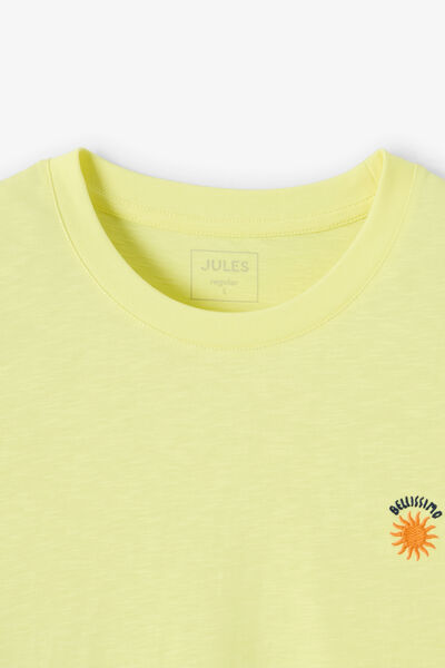 T-shirt in gevlamde stof met borduursel op de bors