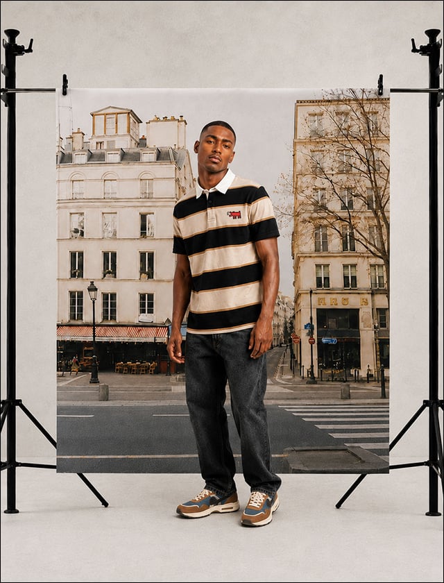 Pièce de la collection l'Art à porter x JULES portée en look complet