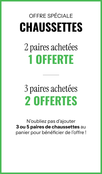 Offre spéciale Chaussettes - 2 paires achetées = 1 offerte - 3 paires achetées = 2 offertes