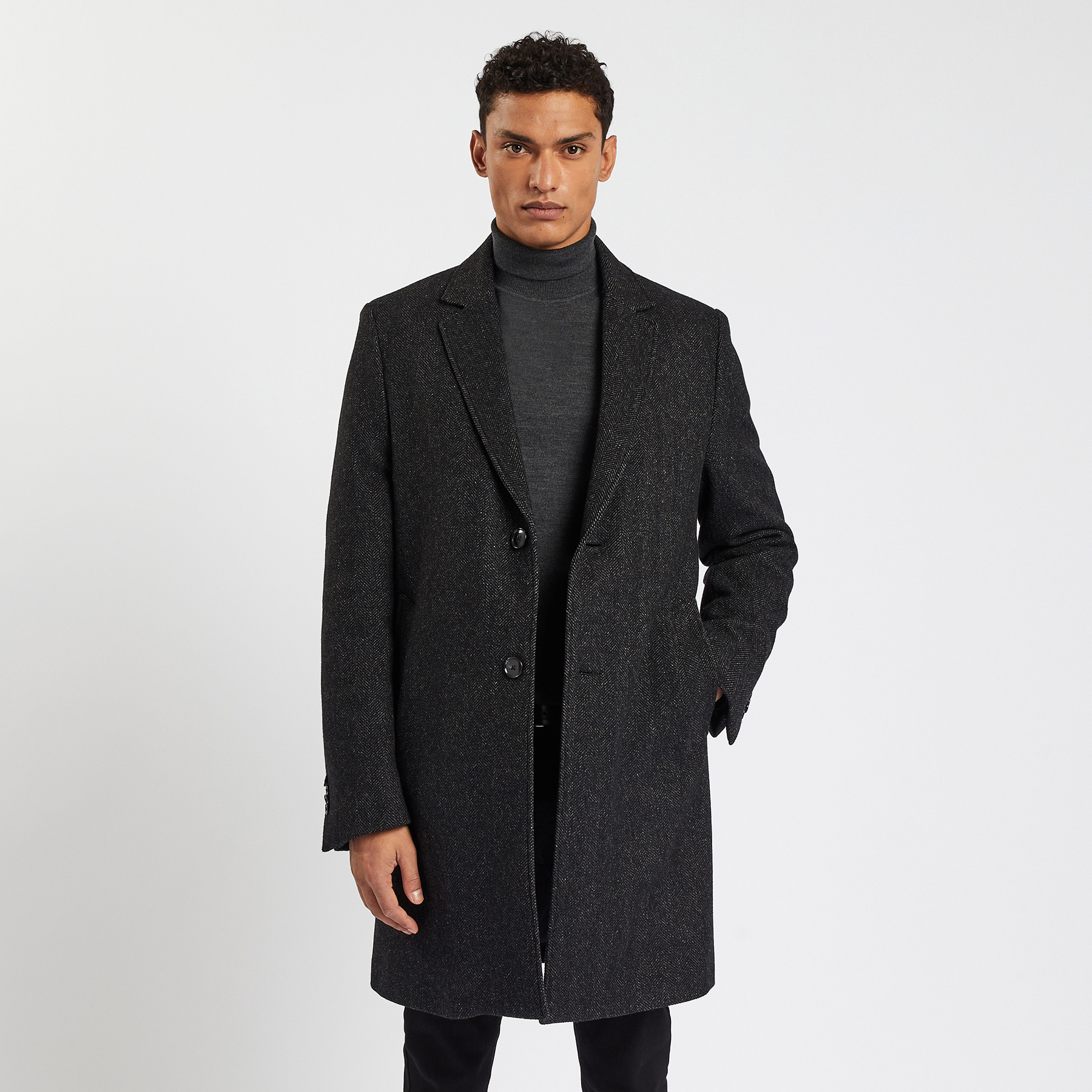 Manteau chevron col tailleur Noir S Laine Homme Brice