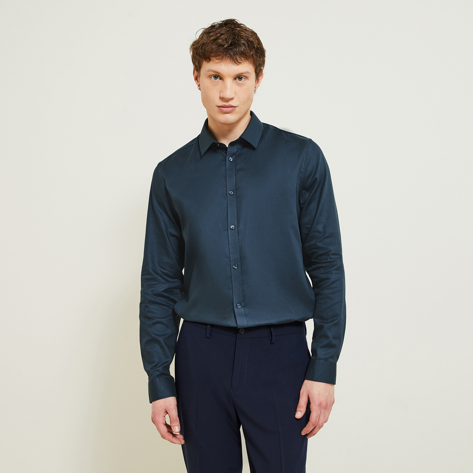 Chemise en coton unie Bleu S 100% Coton Homme
