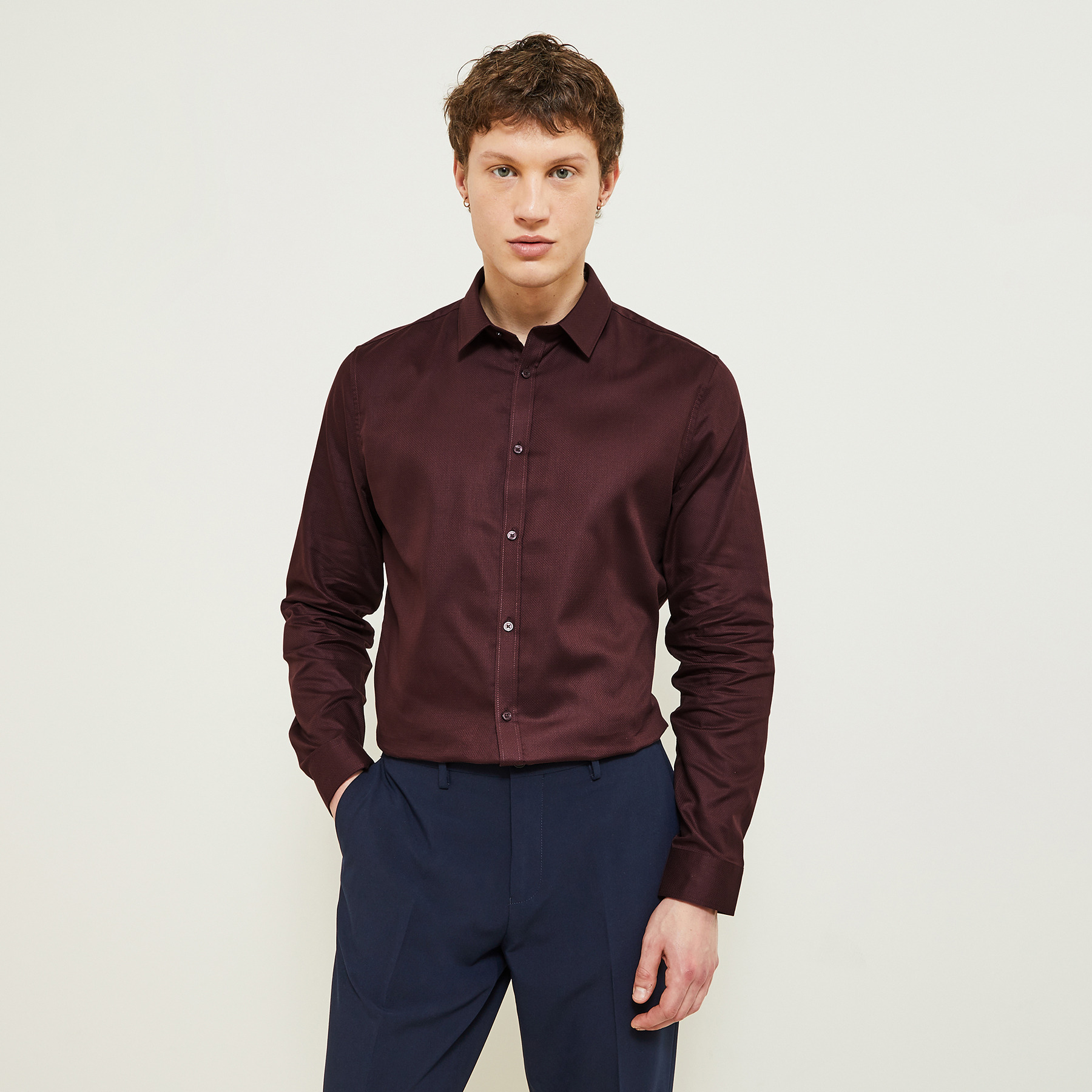 Chemise en coton unie Marron S 100% Coton Homme