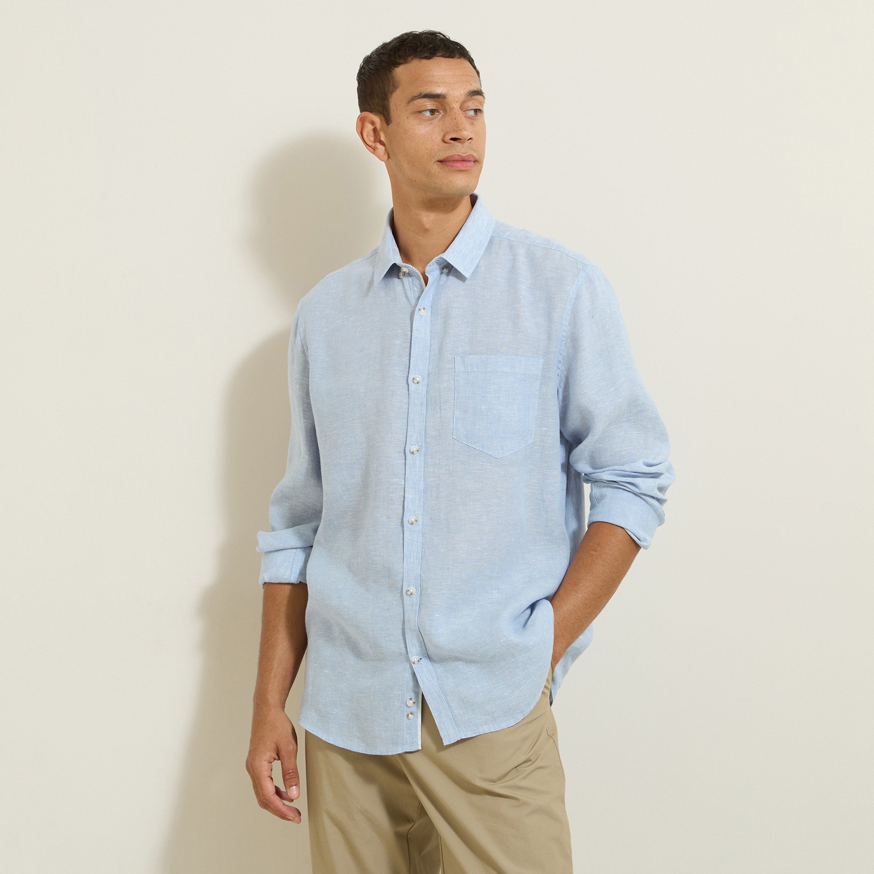 Chemise en lin regular col boutonné Bleu M 100% Lin Homme