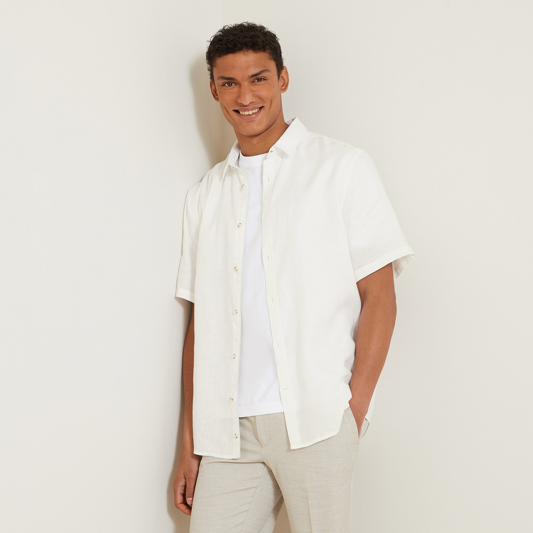 Chemisette en lin regular col boutonné Blanc XS 100% Lin Homme