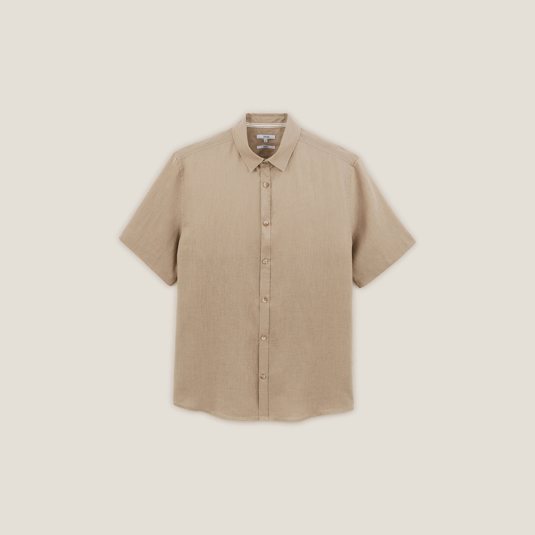 Chemisette en lin regular col boutonné Beige S 100% Lin Homme