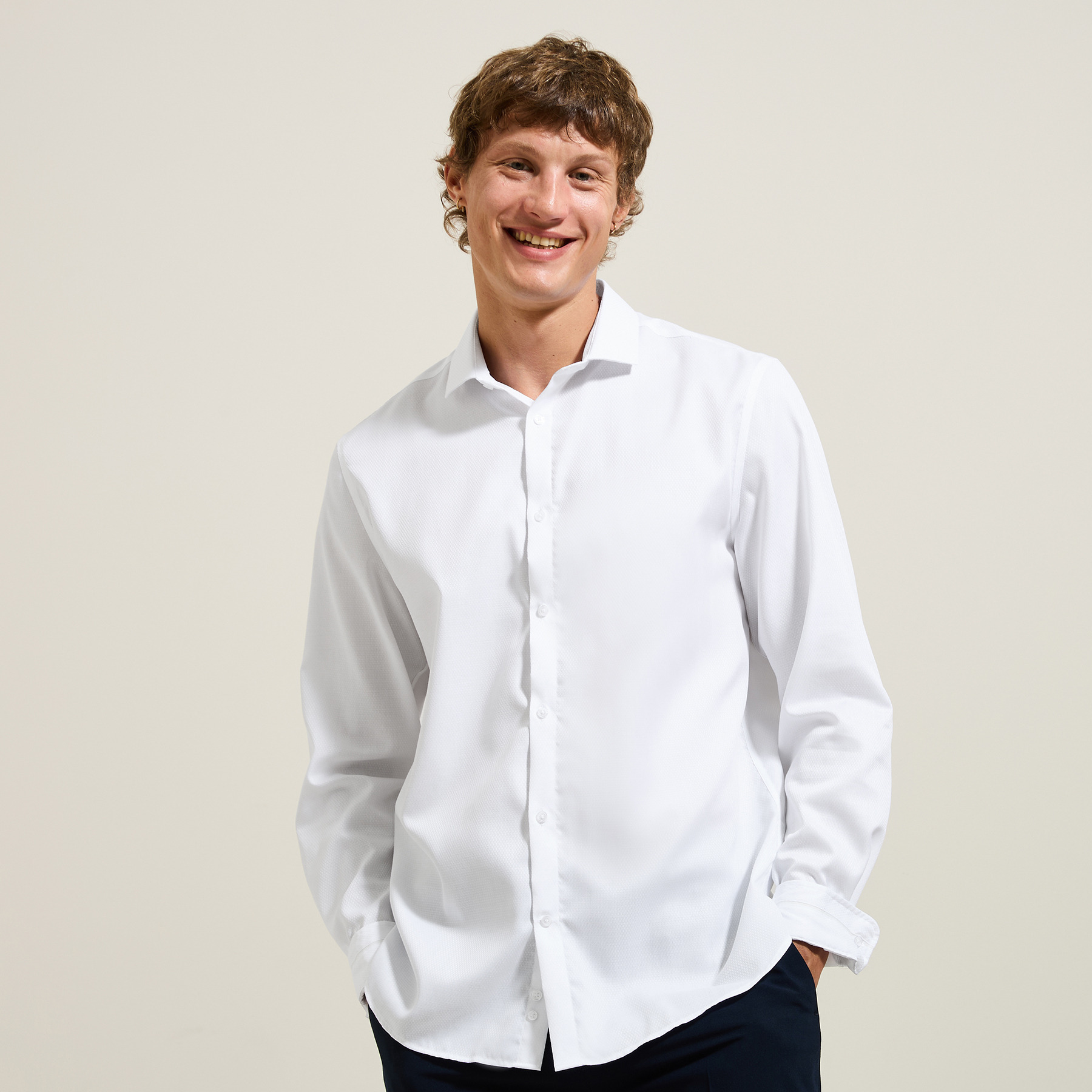 Chemise sans repassage en coton jacquard Blanc S 100% Coton Homme
