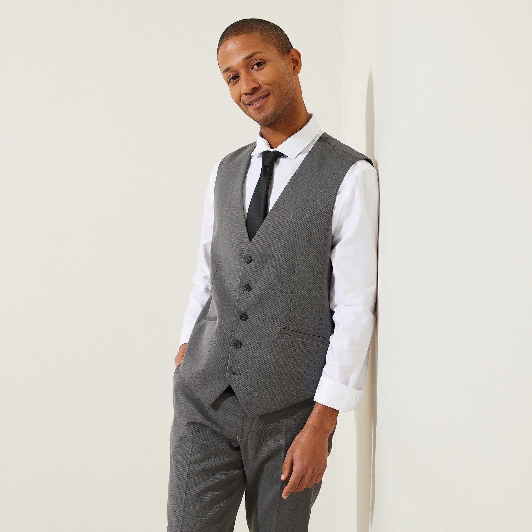 Gilet de costume uni slim Gris S  Homme